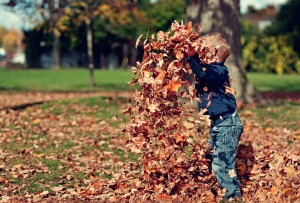 Child with leaves